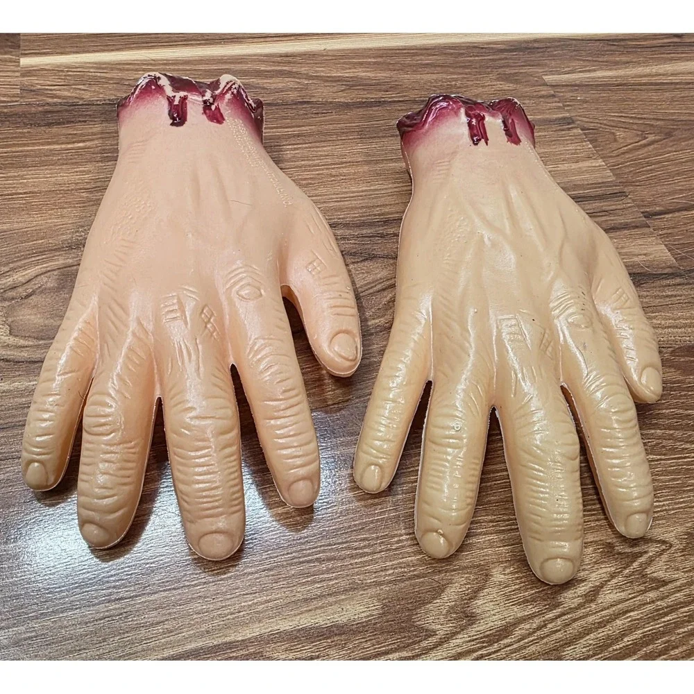 Vintage Greenbrier Halloween Severed Hands Prop Pair Bloody Plastic Horror Decor
